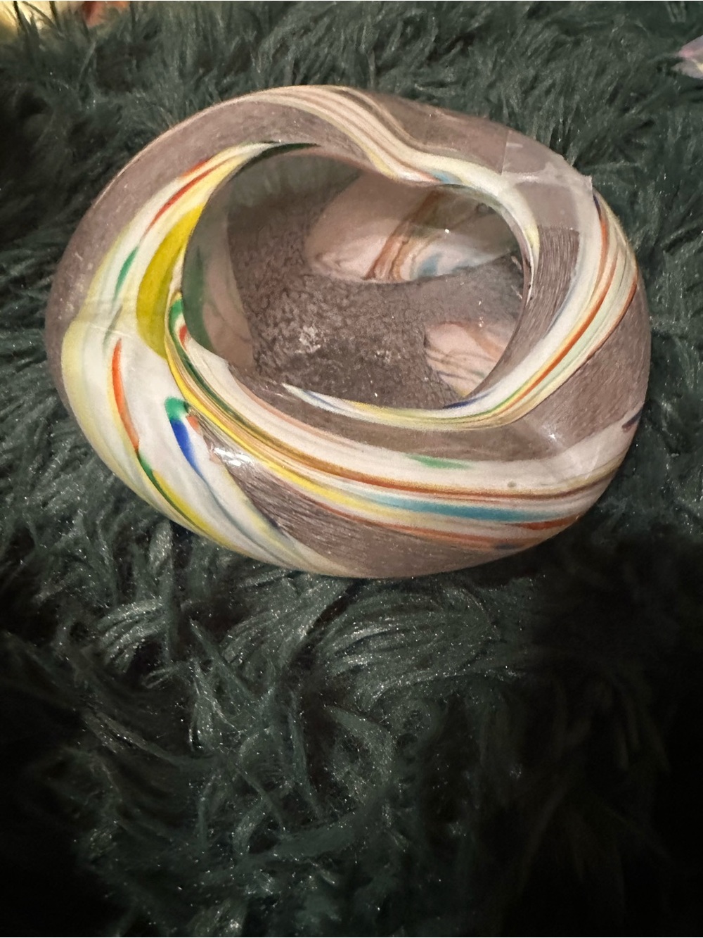 Vintage Hand Blown Art Glass Sculptural Swirl Bowl MCM Murano Style